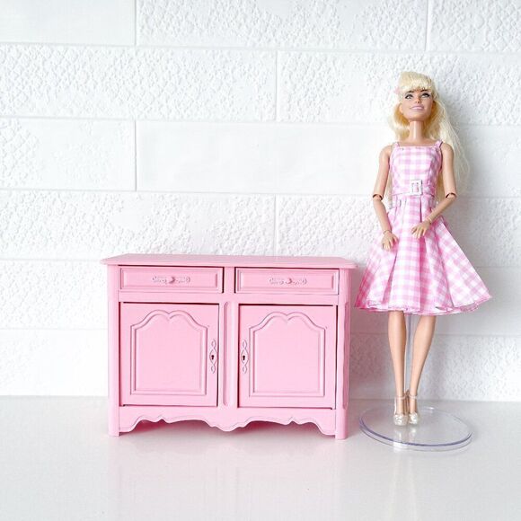 Barbie Miniature Dollhouse Pink French Cabinet Sideboard 1:6 Scale 3D Printed - Picture 1 of 4